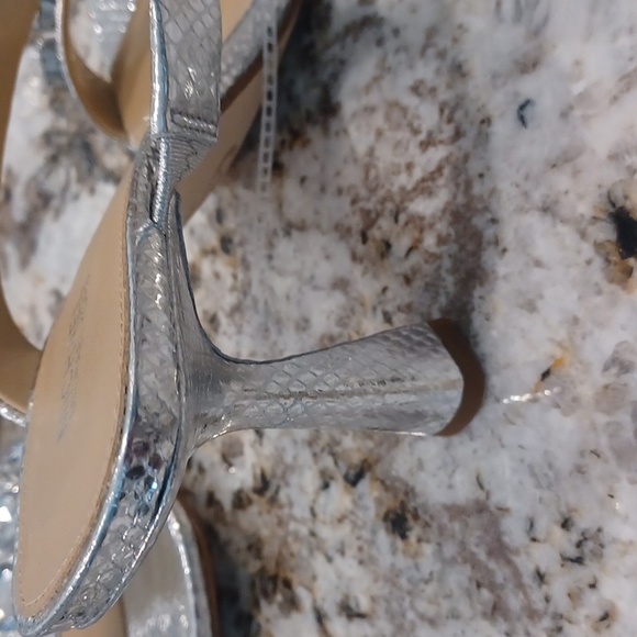 Michael Kors Silver Snakeprint 2 Strap w/Rhinestone High Heel Sandals Multi Size - Picture 9 of 15